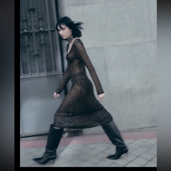 NWT knit dress with metallic thread sheer crochet - Picture 2 of 5